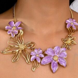 Lavish Gold and Purple Floral Necklace